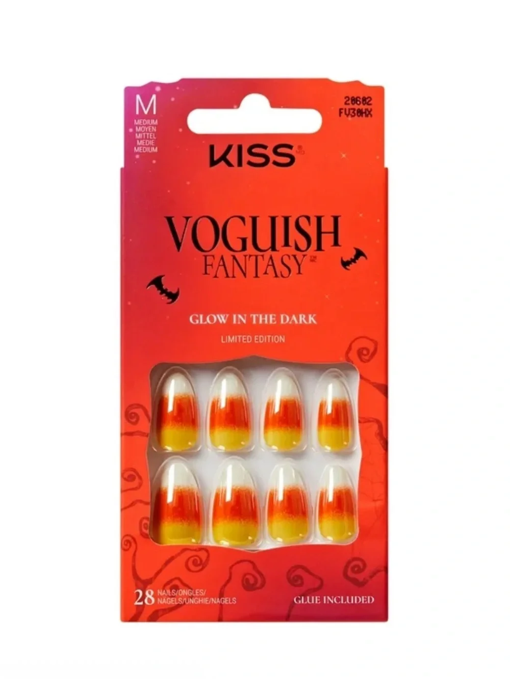 KISS Voguish Fantasy Halloween Glow In The Dark Candy Corn Press On Nails NWT